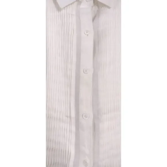 Talbots Women's Top 100% Linen Short Sleeve White Pleated Medium - Picture 6 of 11